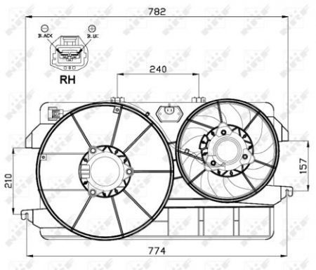 Ventilator radiator (cu carcasa) potrivit FORD COUGAR, MONDEO I, MONDEO II, MONDEO III 1.6-2.5 02.93-03.07 [3]