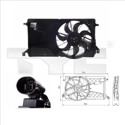 Ventilator radiator (cu carcasa) potrivit FORD FOCUS C-MAX; MAZDA 3 1.6D/1.8/2.0 10.03-12.09 [2]