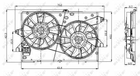 Ventilator - Ventilator radiator potrivit FORD MONDEO III 1.8-3.0 2000-2007 - (cu carcasa)