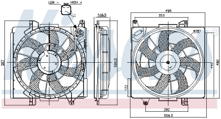 Ventilator - Ventilator radiator (cu carcasa) potrivit HYUNDAI IX35; KIA SPORTAGE III 2.0D 08.09-