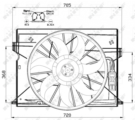 Ventilator - Ventilator radiator (cu carcasa) potrivit MERCEDES CLS (C219), E T-MODEL (S211), E (VF211), E (W211) 1.8-5.5 03.02-12.10