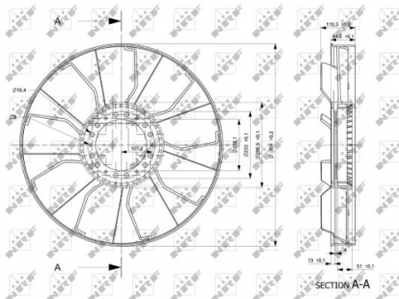 Ventilator radiator potrivit IVECO EUROSTAR, EUROTECH MH, EUROTECH MP, EUROTECH MT, EUROTRAKKER, STRALIS I, STRALIS II, TRAKKER I 8210.42K(TCA)-F3HFE611D dupa 1992 (diameter 705mm, numar lame 9) [1]