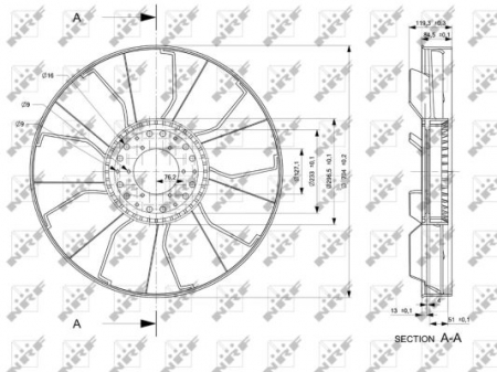 Ventilator radiator (diameter 705mm, numar lame 9) potrivit MAN E2000, F2000, F90, F90 UNTERFLUR, TGS I, TGX I D2066LF22-D3876LF02 01.88- [1]