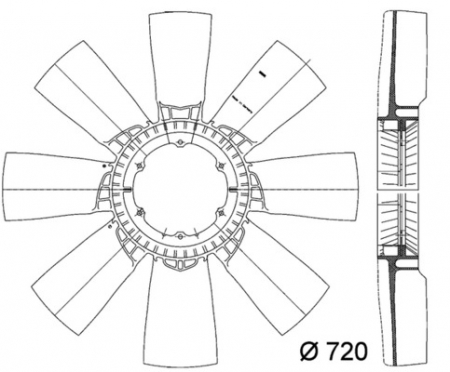 Ventilator radiator (diameter 720mm, numar lame 7) potrivit DAF XF 105, XF 95; MAN HOCL, SL II, SÜ D0836LFL61-XF355M 05.00- [3]