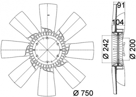 Ventilator radiator (diameter 750mm, numar lame 8) potrivit MERCEDES INTEGRO (O 550), O 403, TOURISMO (O 350), TRAVEGO (O 580); SETRA 400 OM457.936-OM457.976 10.99- [1]