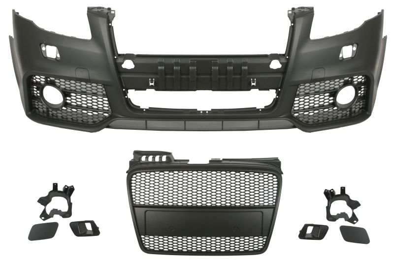Bara Fata, RS Type, cu grilaje, cu gauri pentru lampa de ceata, cu gauri pentru spalator de faruri, negru grund potrivita AUDI A4 B6, A4 B7 2004-2008