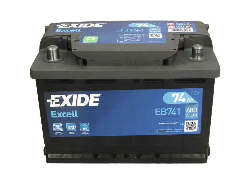 Baterie EXIDE 12V 74Ah/680A EXCELL (L+ Borna standard) 278x175x190 B13 -  flansa montare 10.5 mm