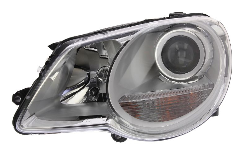 Far fata Stanga potrivit VW EOS pana in 2010 (halogen, H7 W5W, electric, cu motor, culoare insert: cromat, culoare semnalizator: transparent)