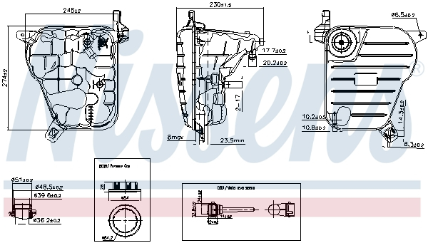 Vas expansiune cu capac, cu senzor nivel potrivit JAGUAR S-TYPE II, XF I, XJ 1999-2015