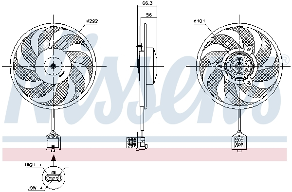 Ventilator radiator potrivit CHEVROLET CORSA; OPEL COMBO TOUR, COMBO MINIVAN, CORSA C, CORSA C HATCHBACK, TIGRA 1.3D 1.7D dupa 2000 (cu carcasa)