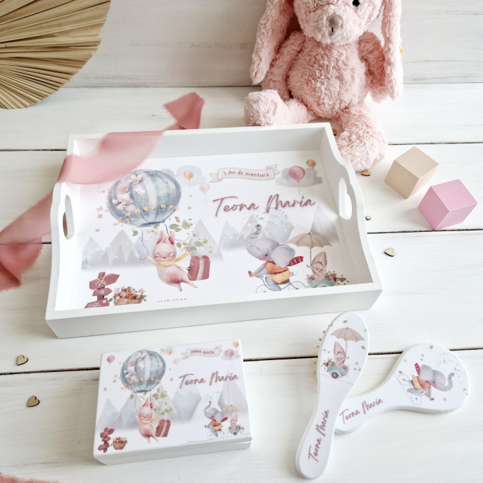Adventure Awaits - Set Aniversare 1An - Tava mot, Cutie suvita, Set perie+oglinda [2]