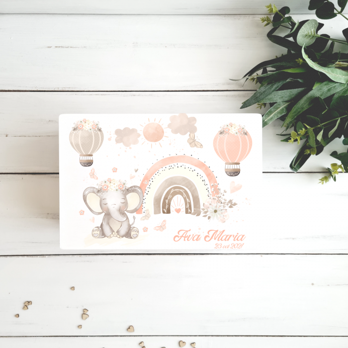 Baby Elephant - Cutie lemn personalizata de pastrat amintiri – Cutie trusou botez [1]
