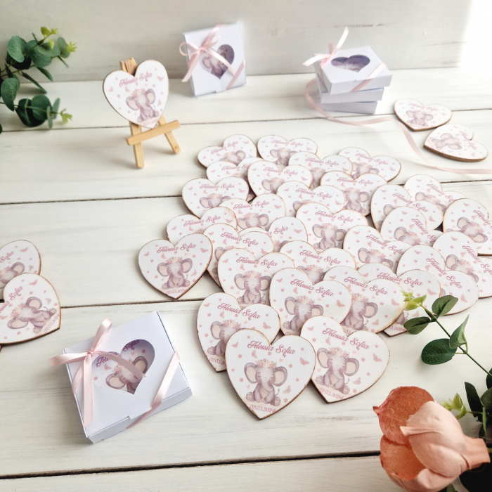 Baby Elephant - Mărturie botez inimă lemn - Marturii magneti personalizati [3]
