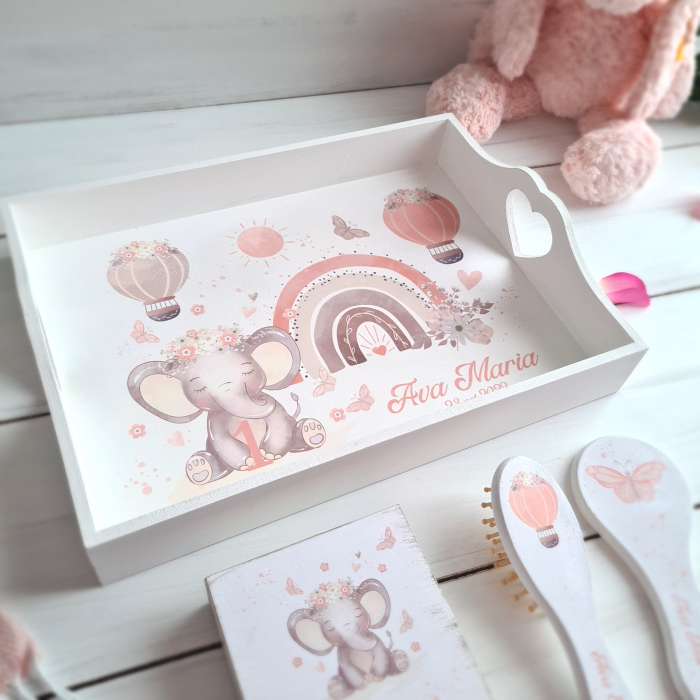 Baby Elephant - Set 1An - Tava mot, Cutie suvita, Set perie+oglinda [1]