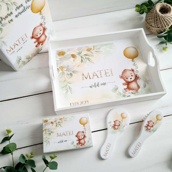 Ursulet visator - Set Aniversare 1 An personalizat - Set Tava mot [3]