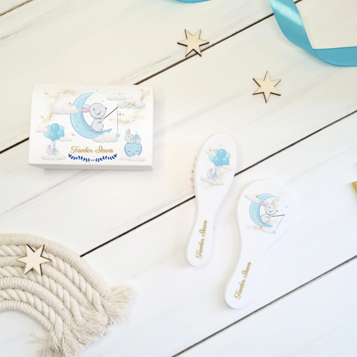 Blue Bunnies - Set Tava mot, cutie, perie si oglinda - Aniversare 1An [2]