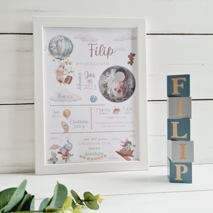 Blue Footprint - Tablou Decorativ Personalizat cu Detalii Nastere [3]