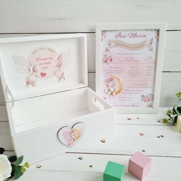 Bunnies In Love - Cutie lemn personalizata de pastrat amintiri – Cutie trusou botez [4]