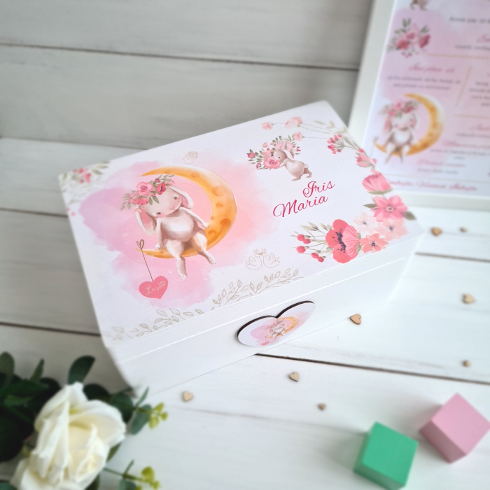 Bunnies In Love - Cutie lemn personalizata de pastrat amintiri – Cutie trusou botez [5]