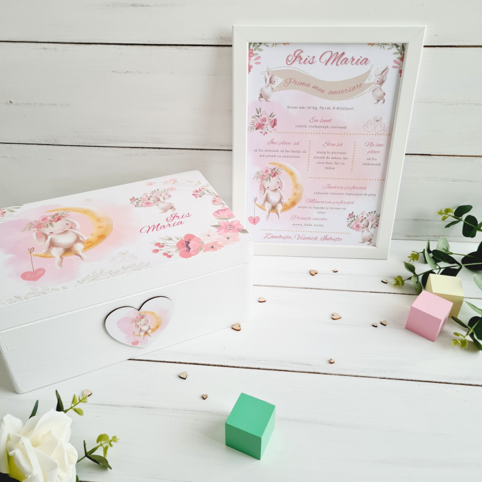 Bunnies In Love - Cutie lemn personalizata de pastrat amintiri – Cutie trusou botez [2]