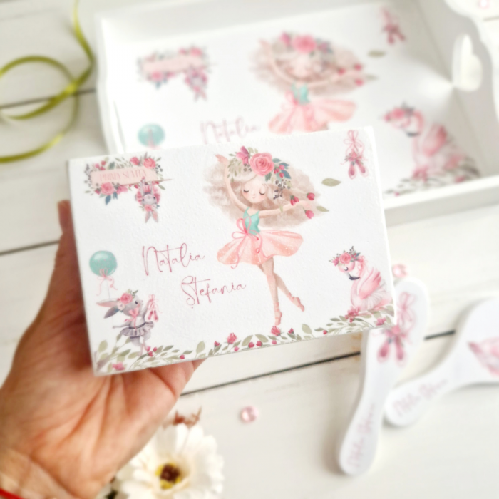 Pink Ballet - Set prima aniversare – Tava mot, cutie, perie si oglinda [3]