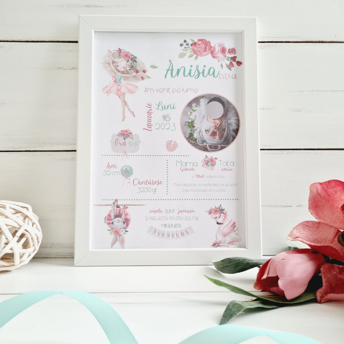 Pink Footprint - Tablou Decorativ Personalizat cu Detalii Nastere [1]