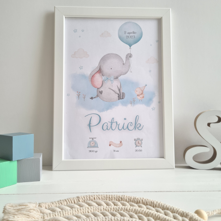 Elefantelul Vesel – Tablou bebe personalizat cu nume și detalii naștere [2]