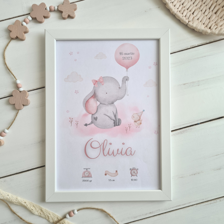 Elefantelul Vesel – Tablou bebe personalizat cu nume și detalii naștere [3]