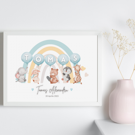 Animalute Vesele – Tablou copii personalizat cu nume format din litere in baloane colorate [1]