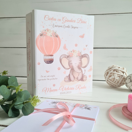 Botez - Baby Elephant - Cutie de lemn personalizata (Cartea cu ganduri bune sau Prima mea cutie cu amintiri)