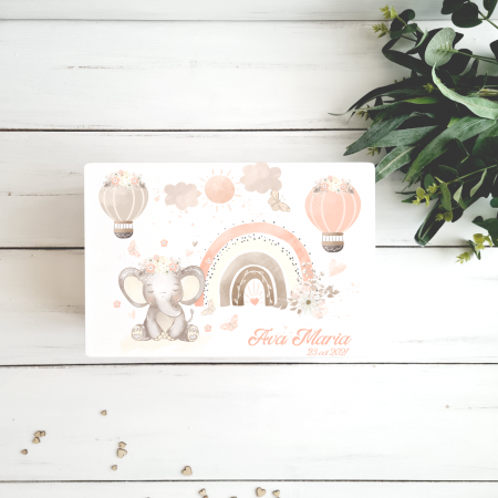 Botez - Baby Elephant - Cutie lemn personalizata de pastrat amintiri – Cutie trusou botez