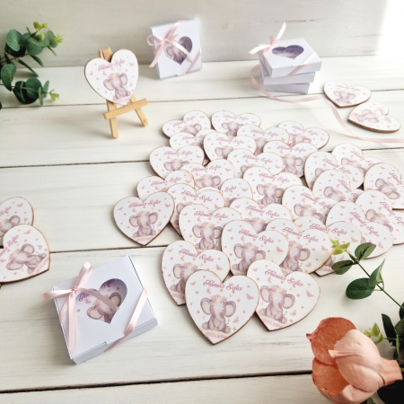 Baby Elephant - Mărturie botez inimă lemn - Marturii magneti personalizati [2]