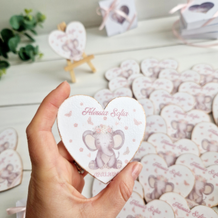 Baby Elephant - Mărturie botez inimă lemn - Marturii magneti personalizati [1]