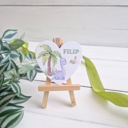 Botez - Baby Elephant - Mărturie botez inimă lemn - Marturii magneti personalizati