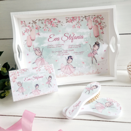 Aniversare 1An - Balerine - Set 1An Tava mot, Cutie suvita, Set perie si oglinda