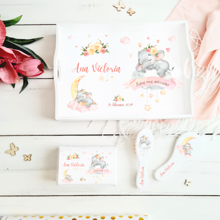 Aniversare 1An -     Set aniversare 1 An personalizat - Sleepy Elephant - Tavita mot si accesorii