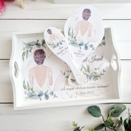 Nunta - Bride to Be - Set gatitul miresei - Tava, Perie si Oglinda