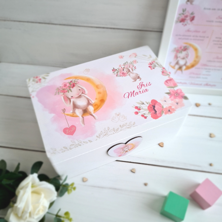Bunnies In Love - Cutie lemn personalizata de pastrat amintiri – Cutie trusou botez [4]