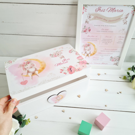 Bunnies In Love - Cutie lemn personalizata de pastrat amintiri – Cutie trusou botez [2]
