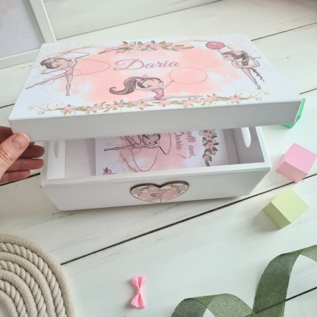 Aniversare 1An - Gymnastics - Cutie de lemn personalizata - Cutie amintiri - Cutie trusou