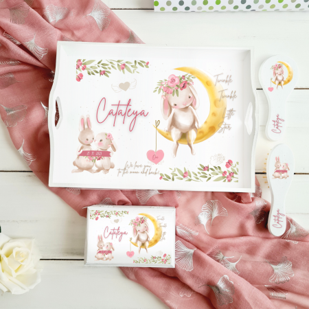 Aniversare 1An - Bunnies In Love - Set 1 An – Tava mot, cutie, perie si oglinda