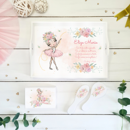 Aniversare 1An - Balerina - Set Tavita mot personalizata- Tava mot, cutie suvita, perie si oglinda