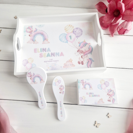 Cute Unicorn - Set Prima Aniversare – Tava mot, cutie, perie si oglinda [2]