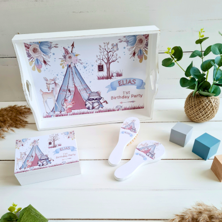 Aniversare 1An - Forest Friends  - Set 1 An - Tava mot, cutie, perie si oglinda
