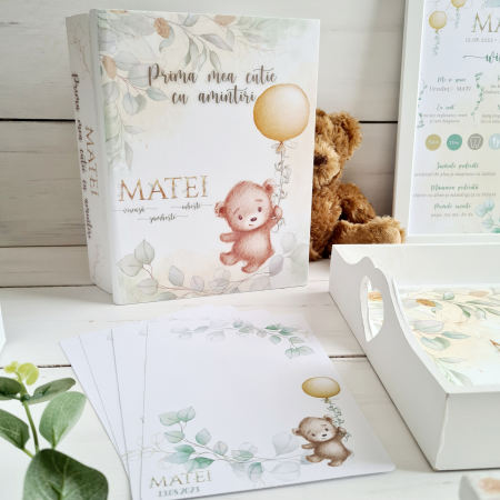 Aniversare 1An - Ursuletul visator - Cutie de lemn personalizata (Cartea cu ganduri bune sau Prima mea cutie cu amintiri)