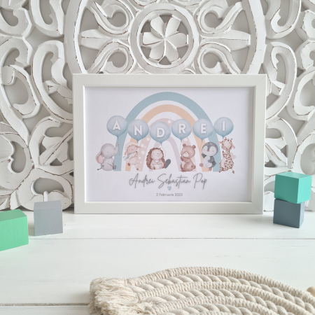 Animalute Vesele – Tablou copii personalizat cu nume format din litere in baloane colorate [3]