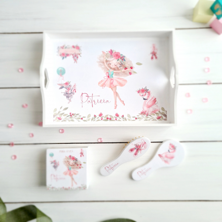 Pink Ballet - Set prima aniversare – Tava mot, cutie, perie si oglinda [4]