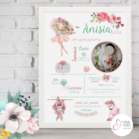 Pink Footprint - Tablou Decorativ Personalizat cu Detalii Nastere [2]