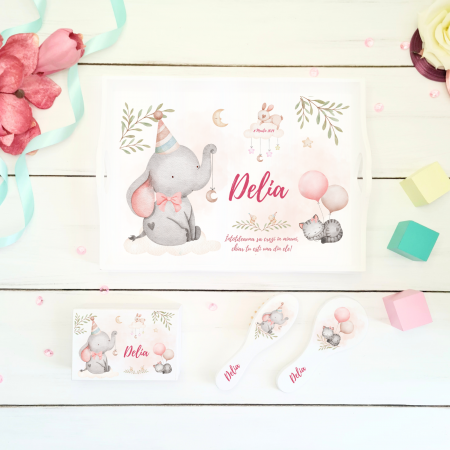 Aniversare 1An -     Set aniversare 1 An personalizat - Sleepy Elephant - Tavita mot si accesorii