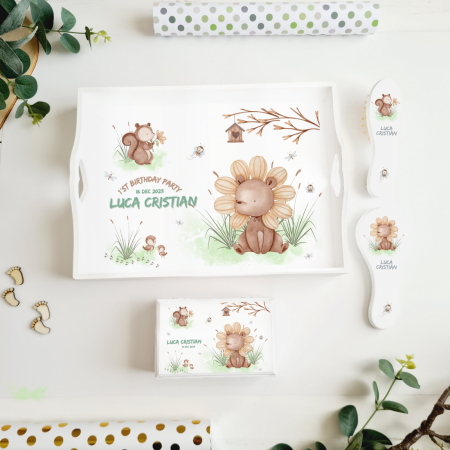 Aniversare 1An - Spring Friends - Set Aniversare 1An – Tava mot, cutie, perie si oglinda